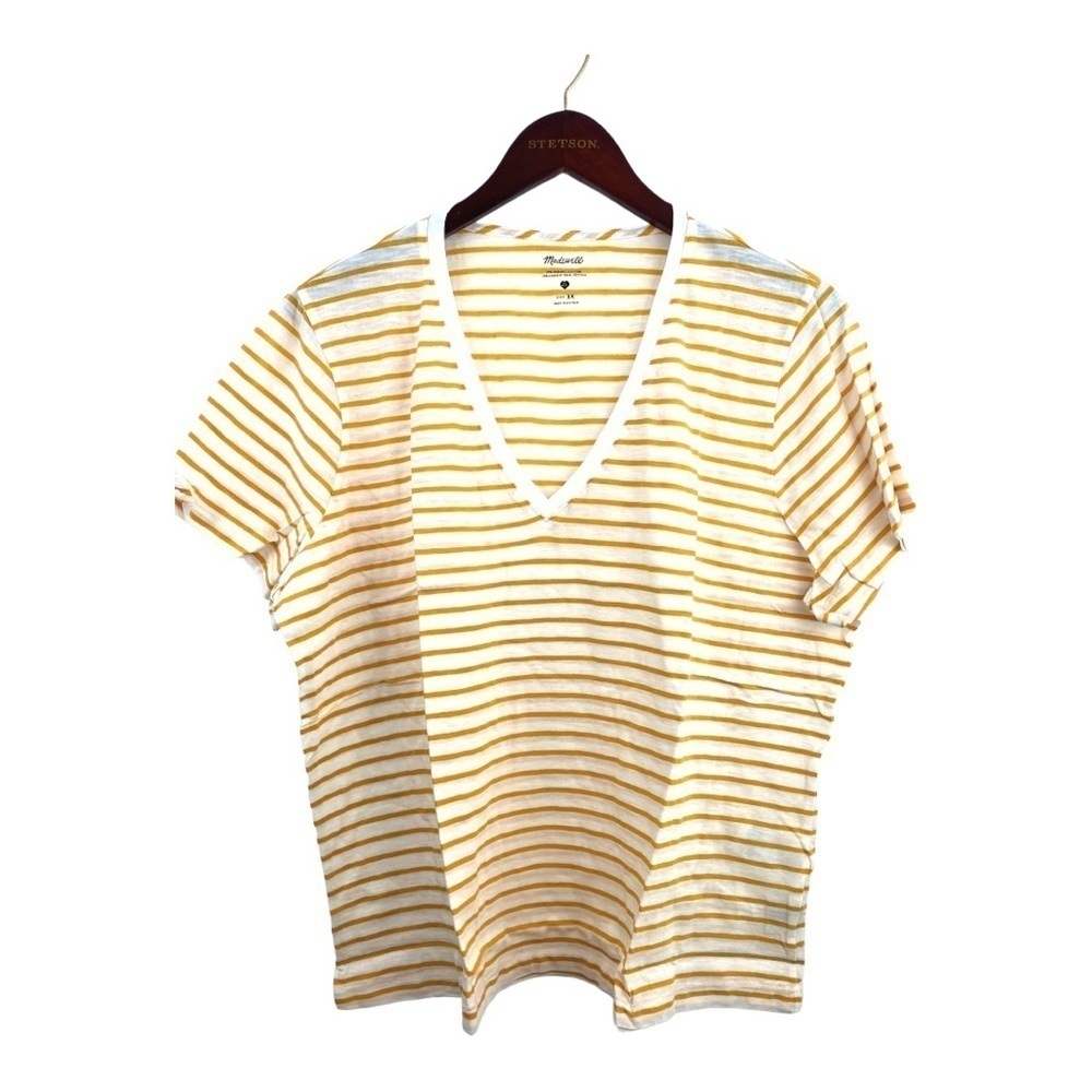 MADEWELL Theresa Striped V-Neck T-Shirt Size 2X NWT